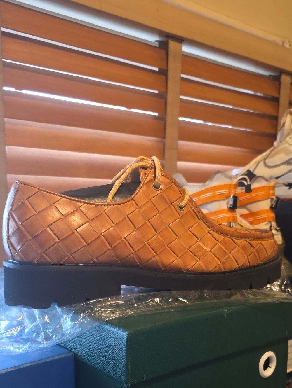 Marc Nolan Men's Woven Tan Leather Lace-Up Shoes